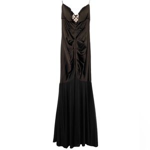Vintage Cache Black Riffle Strapless Long Formal Prom Dress Rhinestones Size 12